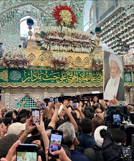 پیکر آیت‌الله العظمی محمد اسحاق فیاض در کاظمین و کربلا تشییع شد
